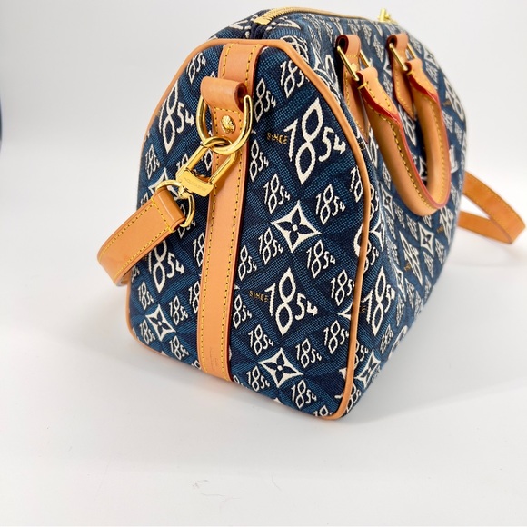 Preloved Louis Vuitton 1854 Blue Monogram Speedy Bandouliere 25 with Wallet - Picture 4 of 15